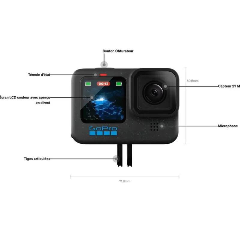 GOPRO HERO 12 - Caméra 5.3K, Stabilisation & Étanchéité Renforcée